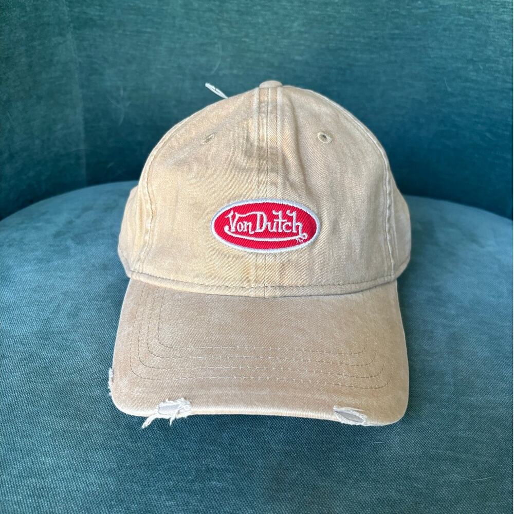 Von Dutch Distressed Tan Canvas Dad Hat - NWT!